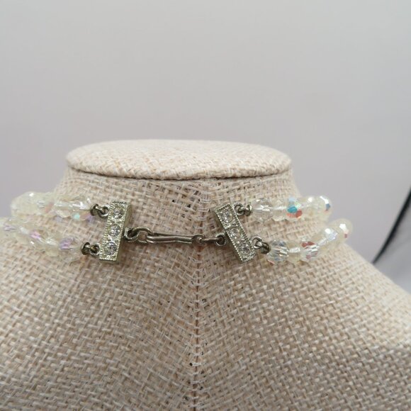 Vintage Aurora Borealis AB Faceted Crystal Double Strand Choker Style Necklace - Picture 11 of 13